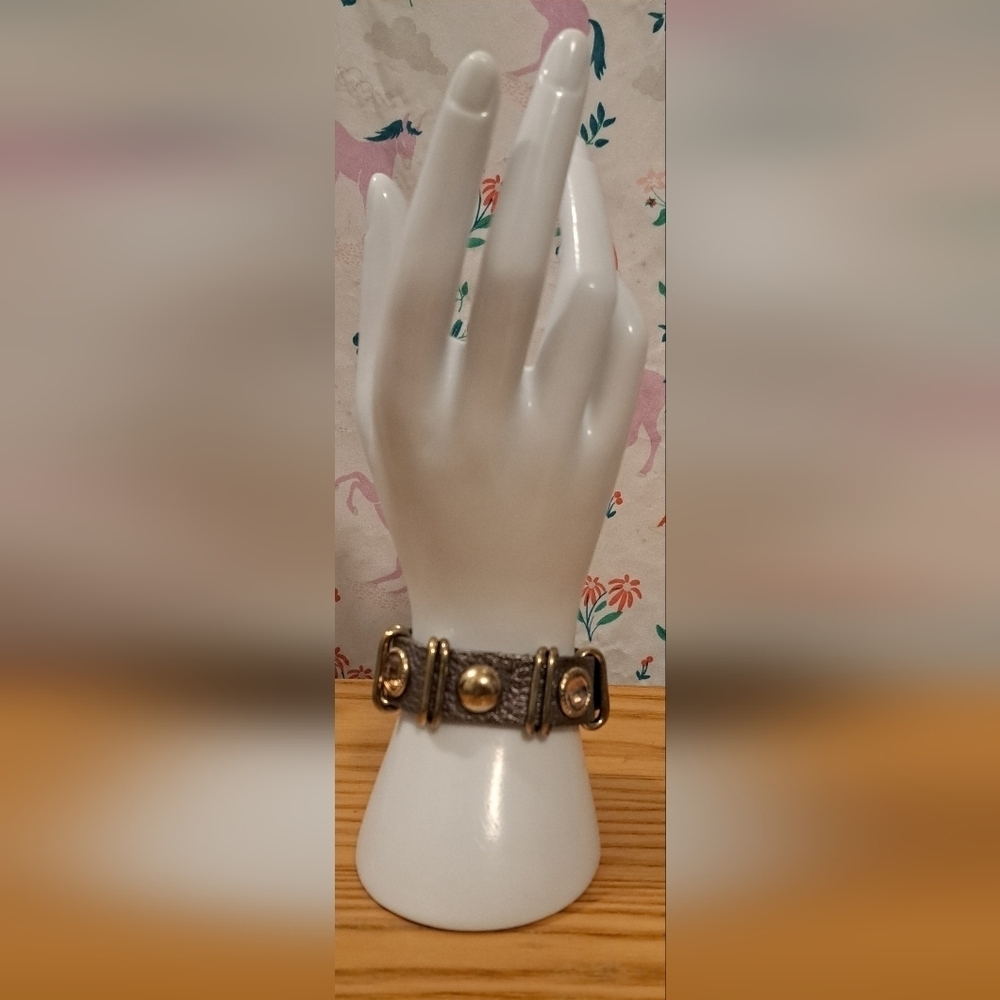 EUC Vintage King Star Metallic Leather Grunge Moto Goth Bling Bracelet Jewelry